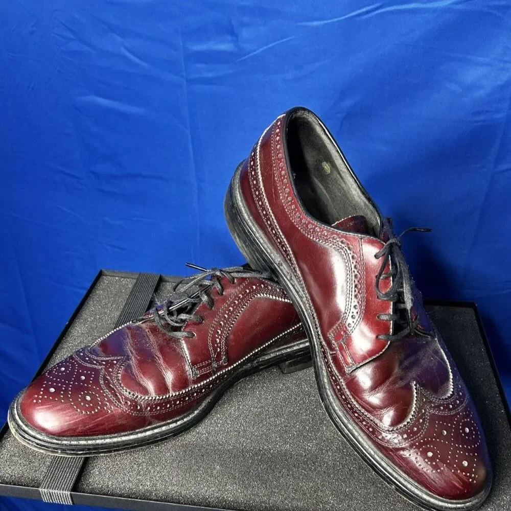 Vtg Stuart McGuire Mens Burgundy Leather Wingtip Oxford Dress Shoe Sz 10 Brogue